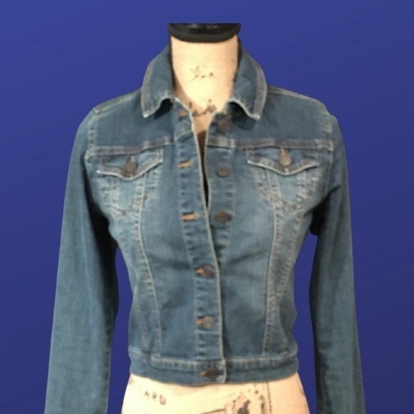 REFUGE Cropped Jean Jacket, BLUE/DARK WASH, Women's Size Small, NWOT - Picture 1 of 9